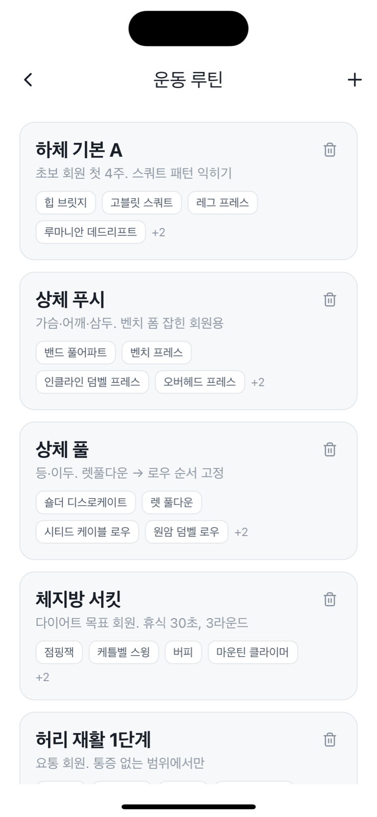운동 루틴 화면